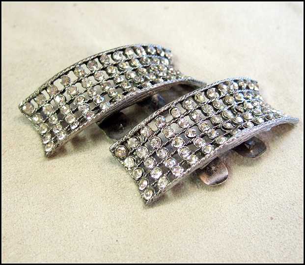 Art Deco Shoe Clips Elegant Rhinestone Buckles Signed Musi
