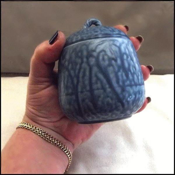 North Carolina Pottery Lidded Blue Drip Glaze Stoneware Compote