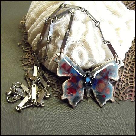 1970s Vintage Butterfly Necklace Copper Enamel