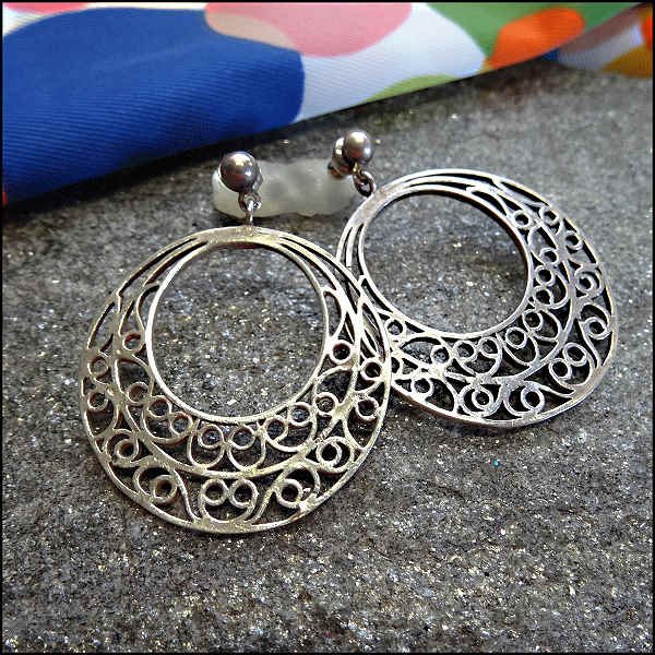 1970s Vintage 925 Sterling Silver Earrings Scrolled Hoops