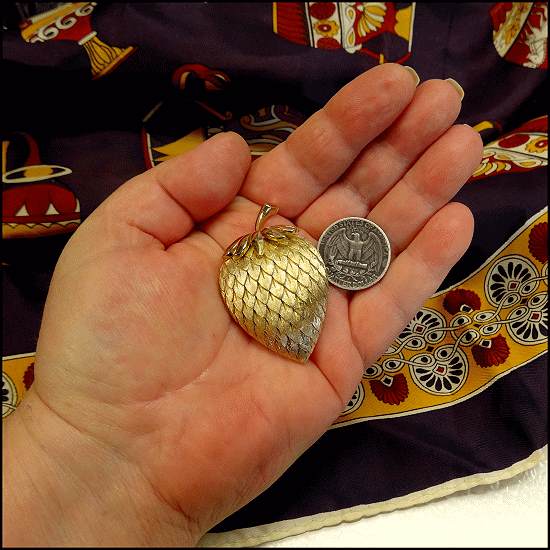 1960s Signed CROWN TRIFARI Gold Strawberry Vintage Brooch