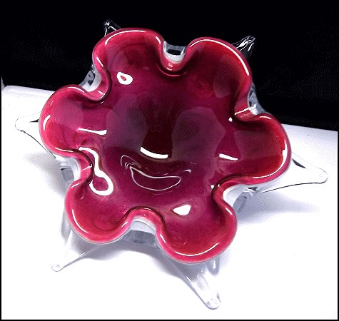 1950s Vintage Murano Glass Bowl Big Cranberry Aventurine