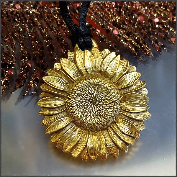 1993 Signed Danforth Pewter Gold Sunflower Vintage Pendant