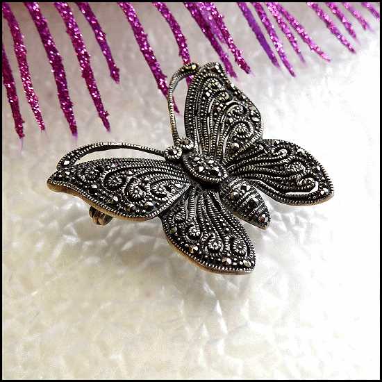 Vintage Sterling Silver Butterfly Pin Art Nouveau Style Pendant
