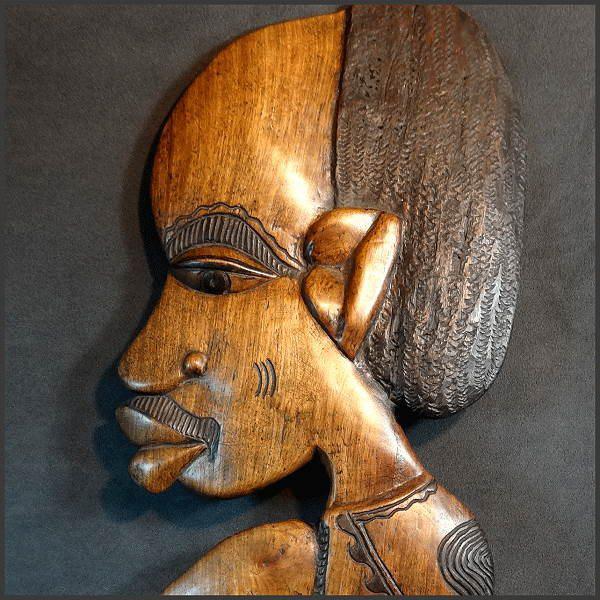 1980s XLG African Carved Wood Wall Plaque Vintage Eric Danquah Artist