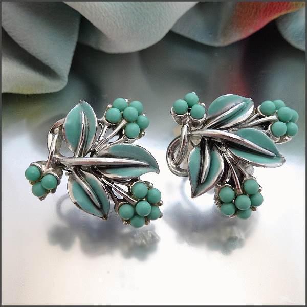 1950s Vintage Earrings Robins Egg Blue Clips Signed CORO 