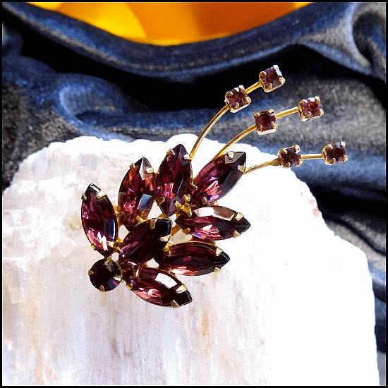 1950s Vintage Amethyst Crystal Brooch Purple Fireworks Pin