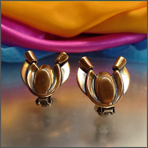 1950s Vintage Copper Earrings Modernist Style Signed RENOIR