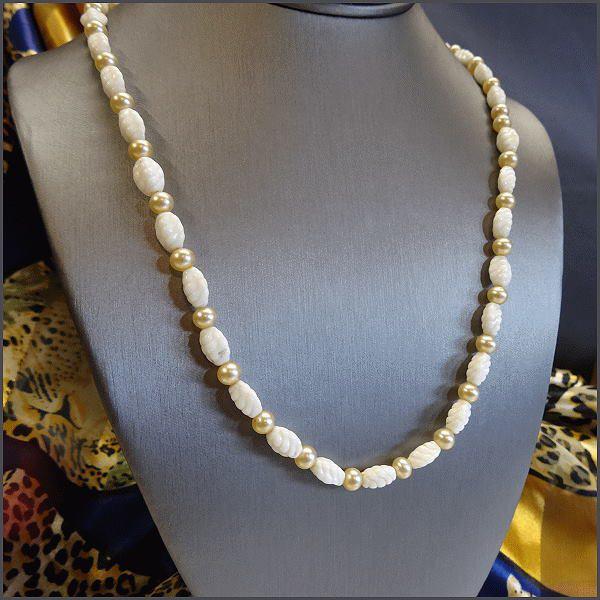 1950s Scarab Milk Glass w Pearls Vintage Necklace