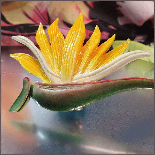 Carved White Hawaiian Bird of Paradise Vintage Flower Brooch