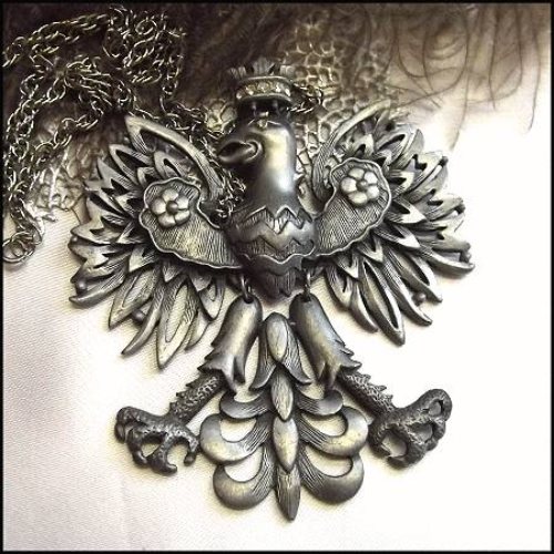 1970s Gothic Bird Vintage Necklace Big Pewter Phoenix or Eagle