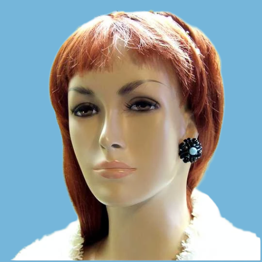 1950s Vintage Clip Earrings West Germany Black Glass Flowers 