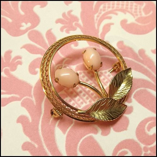 1950s 10kt Gold GF Genuine Pink Coral Vintage Pin