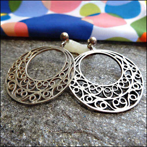 1970s Vintage 925 Sterling Silver Earrings Scrolled Hoops