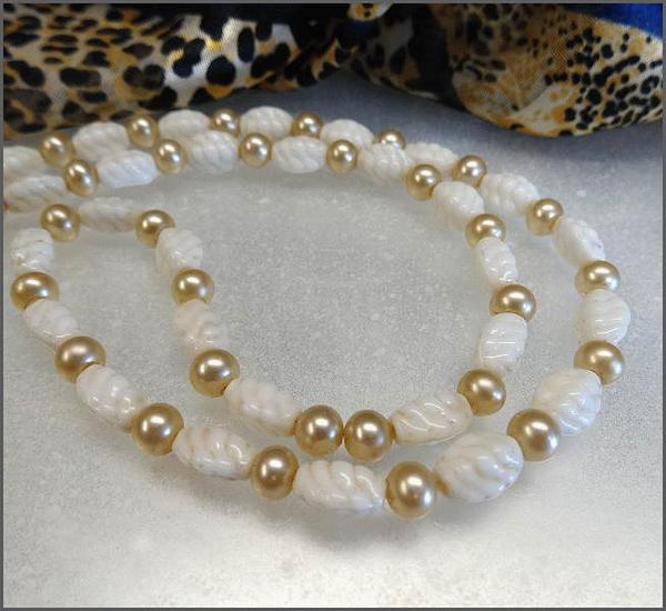 1950s Scarab Milk Glass w Pearls Vintage Necklace