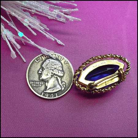 1950s Signed West Germany Sapphire Blue Diamond Glass Pin