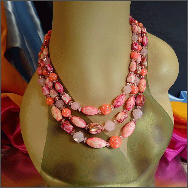 1950s Vintage Necklace w Earrings Pink n Lavender Sugar Beads