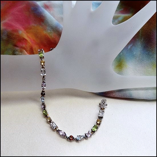 Elegant Sterling Silver Gemstone Bracelet Rare Multi Shape Cuts