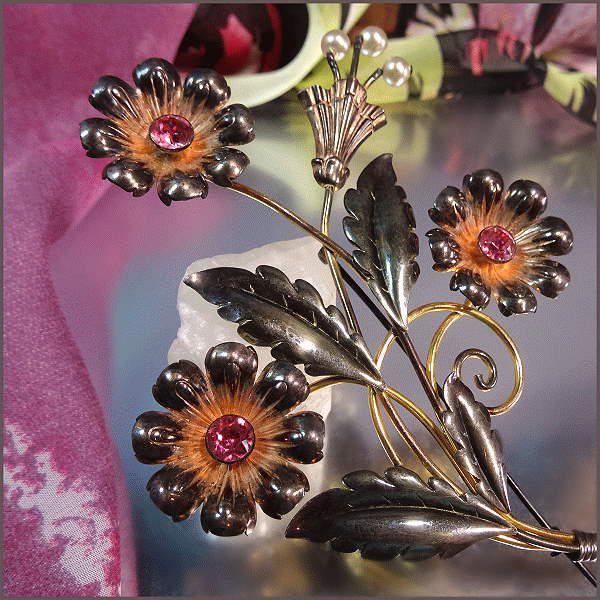 1940s Rare Van Dell 12kt Gold BIG Sterling Silver Brooch Book Piece