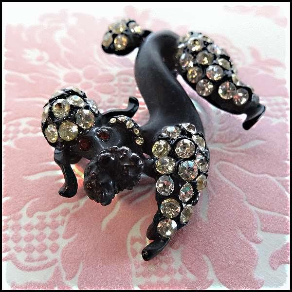 1950s Signed BSK Vintage Rhinestone Poodle Pin