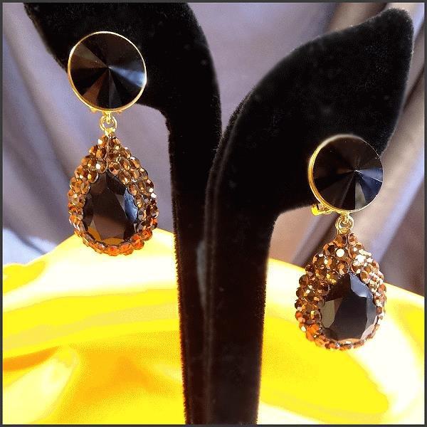 Formal Designer Crystal Earrings Black Rivolis w Topaz Paves