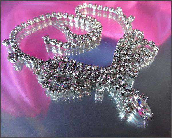 1950s Art Deco Necklace Princess Cut Clear Rhinestone Lavaliere 