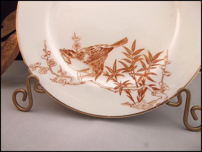 1842-1883 Antique English Minton Bird Plate Transferware w Gold