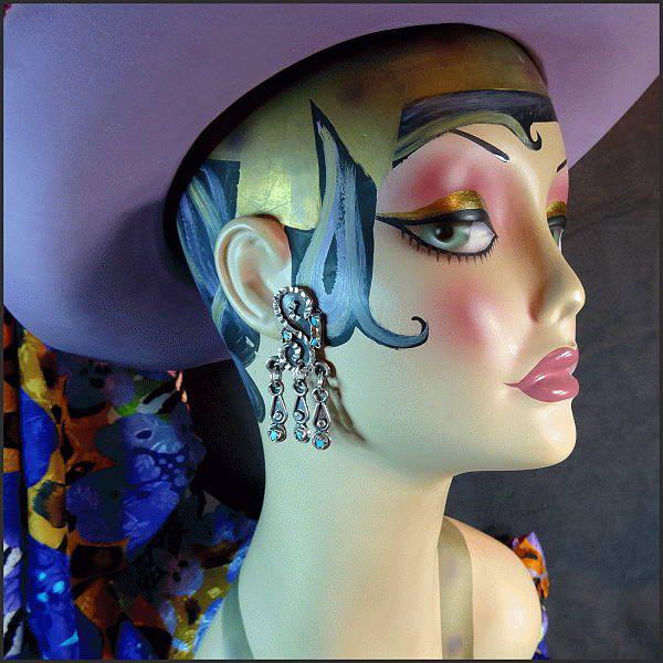 Eccentric Mayan Sterling Silver Turquoise Pierced Earrings