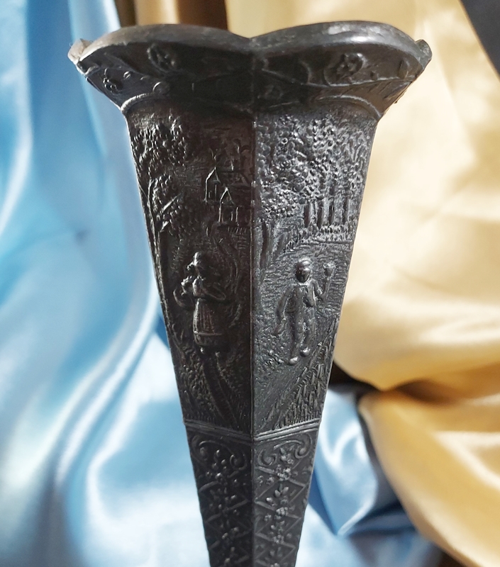 Antique Victorian Barbour Repousse Vase Heavy Metal Dutch Scenery