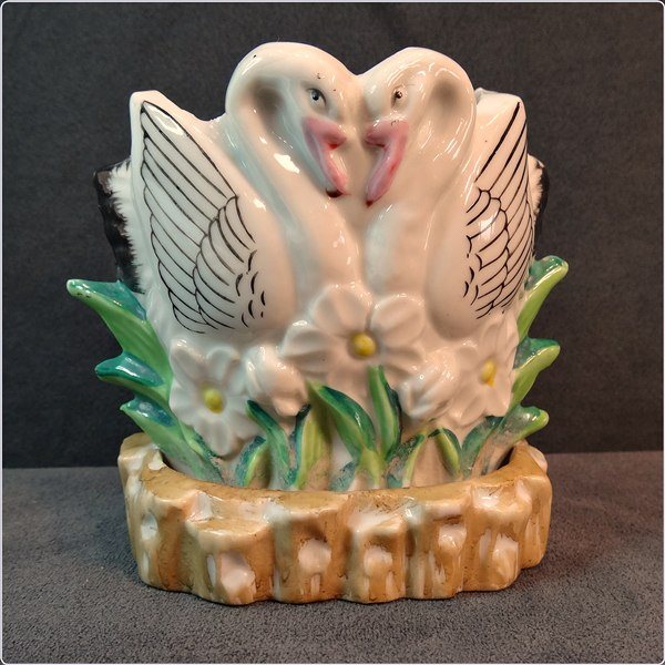 Loving Swans 22kt Gold Vintage Bird Planter 1940s Home Decor