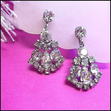 1950s Vintage Chandelier Earrings Superb Clear Crystal Dangles