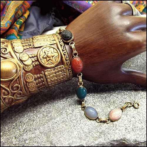 1950s 12kt GF Gemstone Vintage Scarab Bracelet