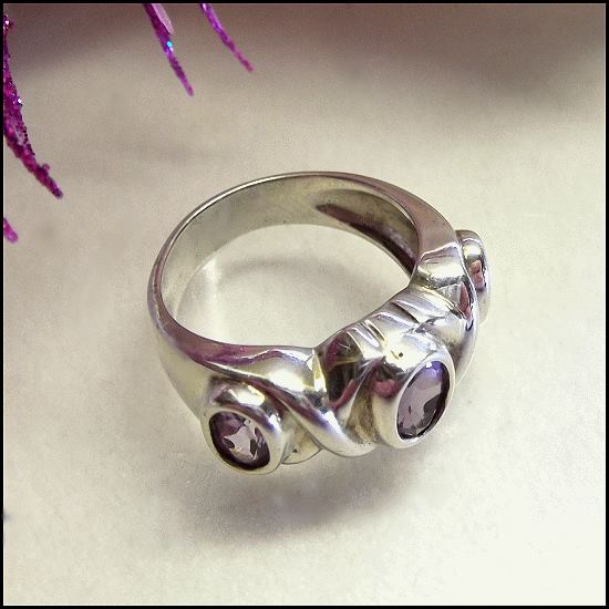 1980s Vintage Purple Topaz Celtic Ring Sterling Silver SZ 6.5