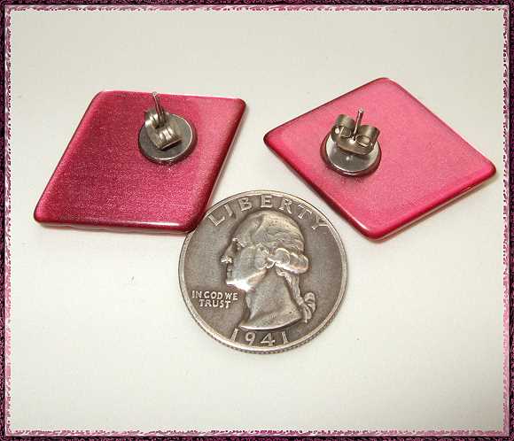 1960s Vintage Earrings Cranberry Moonstone Lucite Pierced Wafers