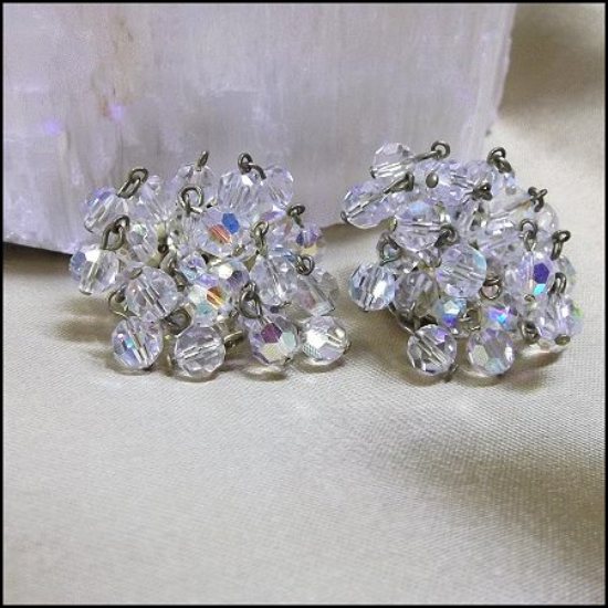 1940s Vintage Earrings Superb Austrian Clear Crystal Cluster Clip Dangles