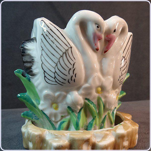 Loving Swans 22kt Gold Vintage Bird Planter 1940s Home Decor