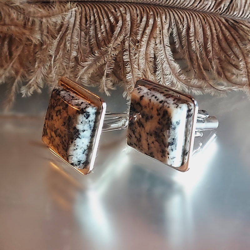 1950s Snowflake Obsidian Vintage Gem Cufflinks
