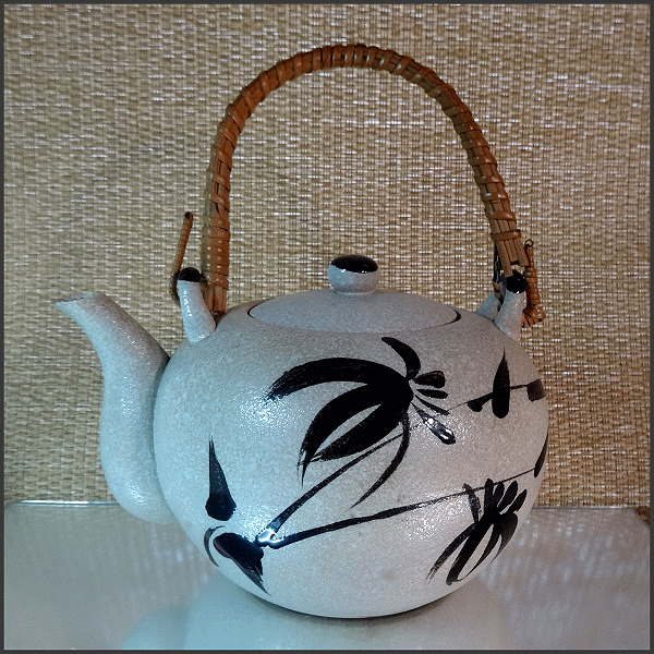 Japanese Vintage Tea Pot Pottery w Bamboo Feng Shui Home Wares