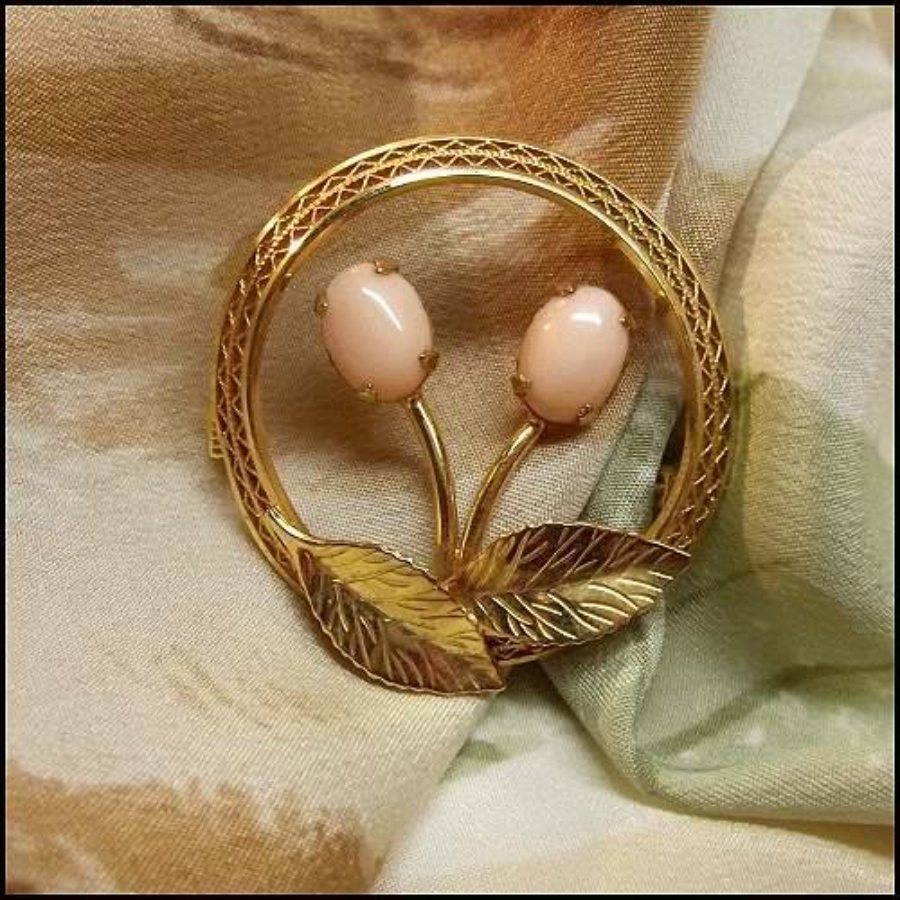 1950s 10kt Gold GF Genuine Pink Coral Vintage Pin