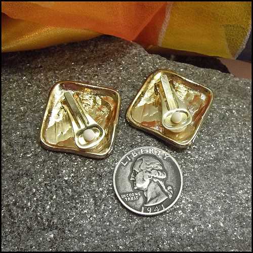 1980s Vintage Earrings Yellow n Gold Art Modern Geometric Clips