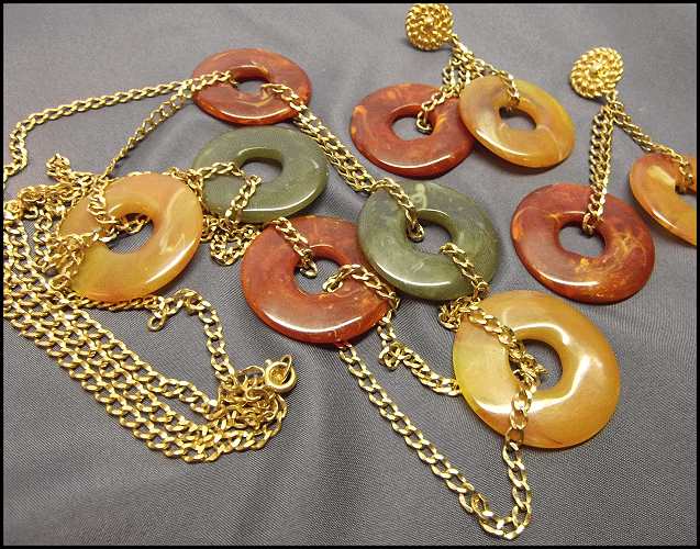 Vintage Earthy Agate Style Necklace w Earrings Signed Avon Set