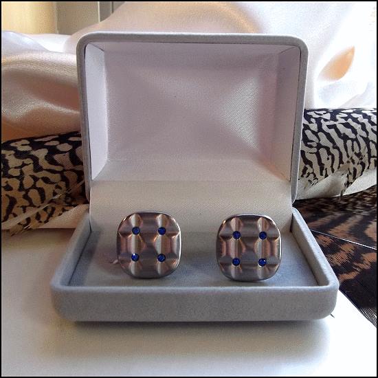 1960s Signed Anson Silver w Sapphire Crystals Vintage Cufflinks