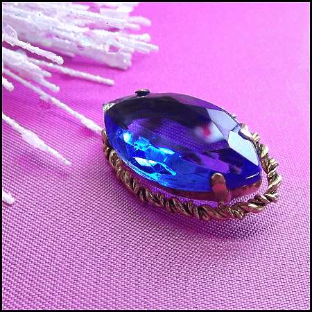 1950s Signed West Germany Sapphire Blue Diamond Glass Pin