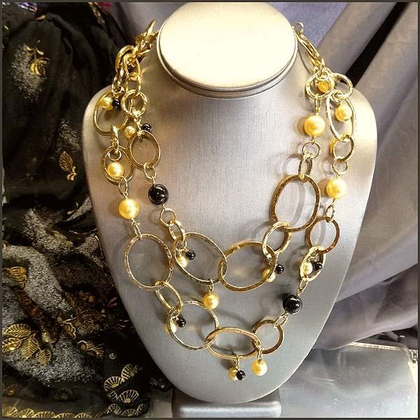 Signed Doncaster Gold Hoops w Pearls Long Vintage Necklace