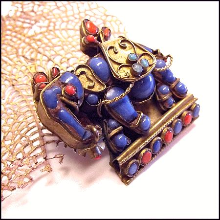 Antique Persian Elephant Brooch Coral w Turquoise Pendant