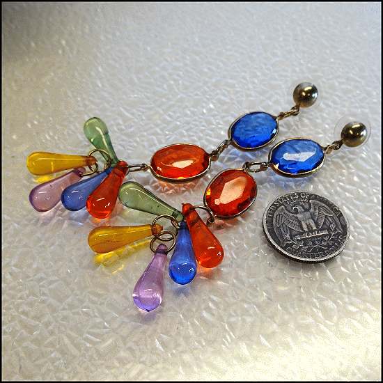 1970s Wild Vintage Rainbow Lucite Dangle Pierced Earrings