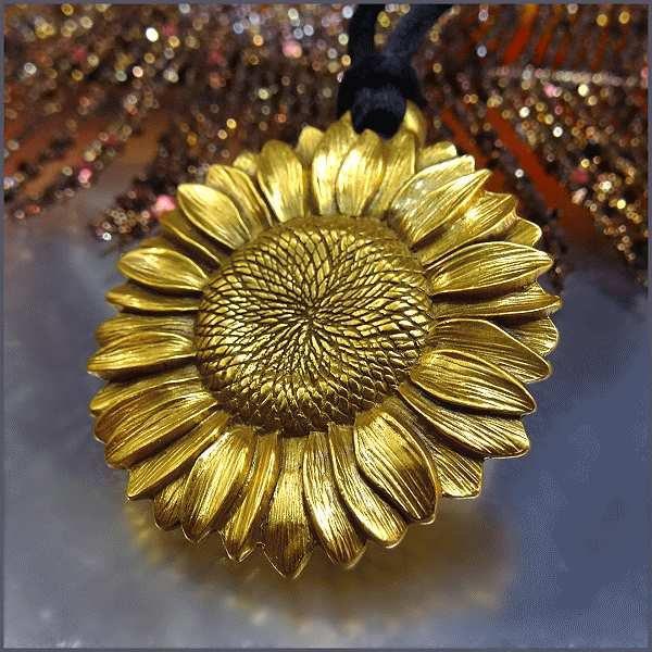 1993 Signed Danforth Pewter Gold Sunflower Vintage Pendant