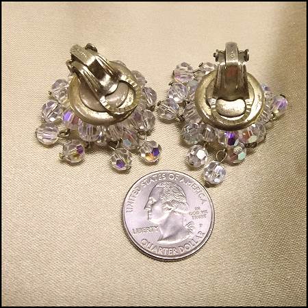 1940s Vintage Earrings Superb Austrian Clear Crystal Cluster Clip Dangles