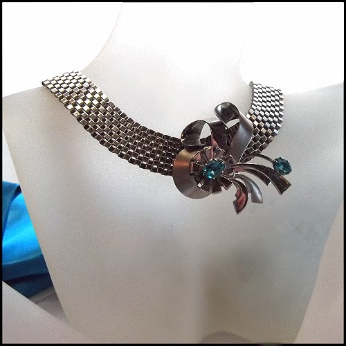 Art Deco Signed Louis Stern Silver Gold Aquamarine Necklace Bracelet Set