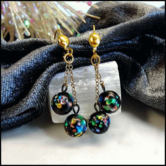 1950s Vintage Pierced Earrings Venetian Foil Glass Dangles